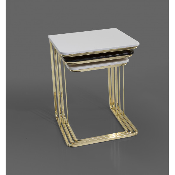Veys Sehpa Gold 3 Lü Amor Zigon Sehpa - Orta Sehpa - Yan Sehpa