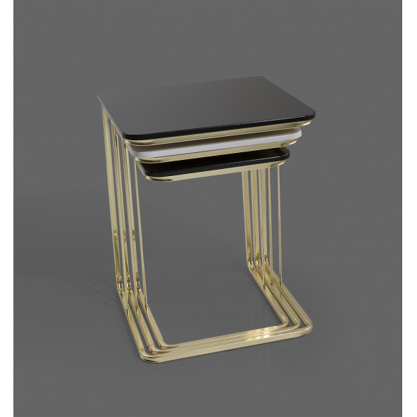 Veys Sehpa Gold 3 Lü Amor Zigon Sehpa - Orta Sehpa - Yan Sehpa
