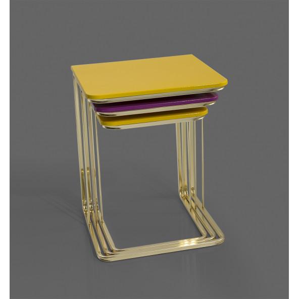 Veys Sehpa Gold 3 Lü Amor Zigon Sehpa - Orta Sehpa - Yan Sehpa - 2