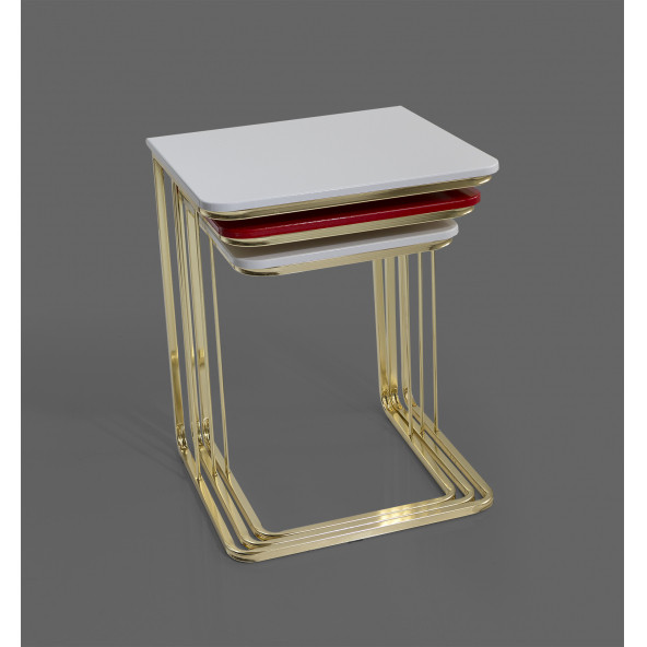 Veys Sehpa Gold 3 Lü Amor Zigon Sehpa - Orta Sehpa - Yan Sehpa - 2