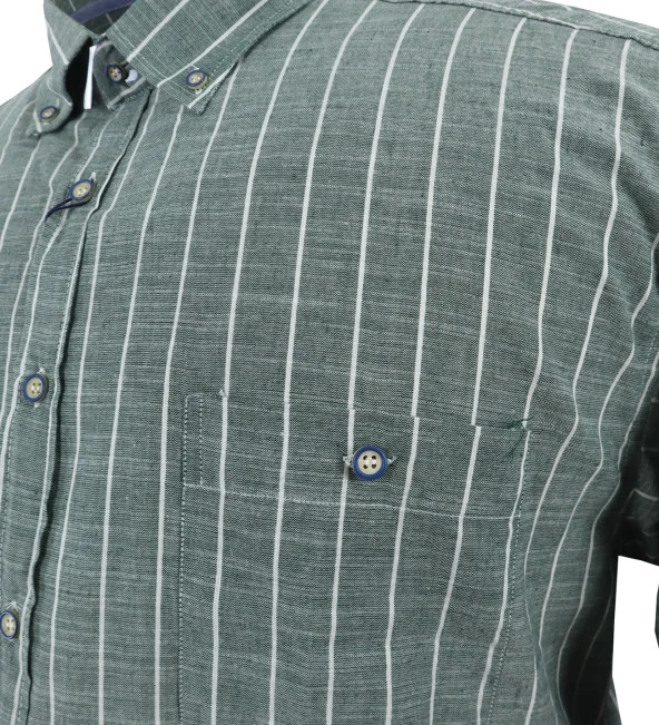 Büyük Beden Battal Boy Erkek Gömlek Pamuklu Kısa Kol Yeşil - 3