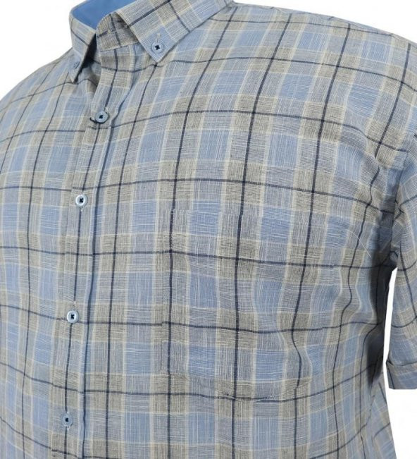 Erkek Büyük Beden Battal Boy Keten Gömlek Kısa Kol - 3