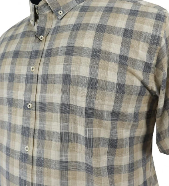 Erkek Büyük Beden Battal Boy Keten Gömlek Kısa Kol - 3