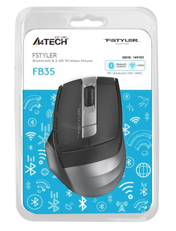 A4 Tech Fb35 Gri Bluetooth+2.4G Nano Kablosuz Optik 2000 Dpi Mouse - Resim 2