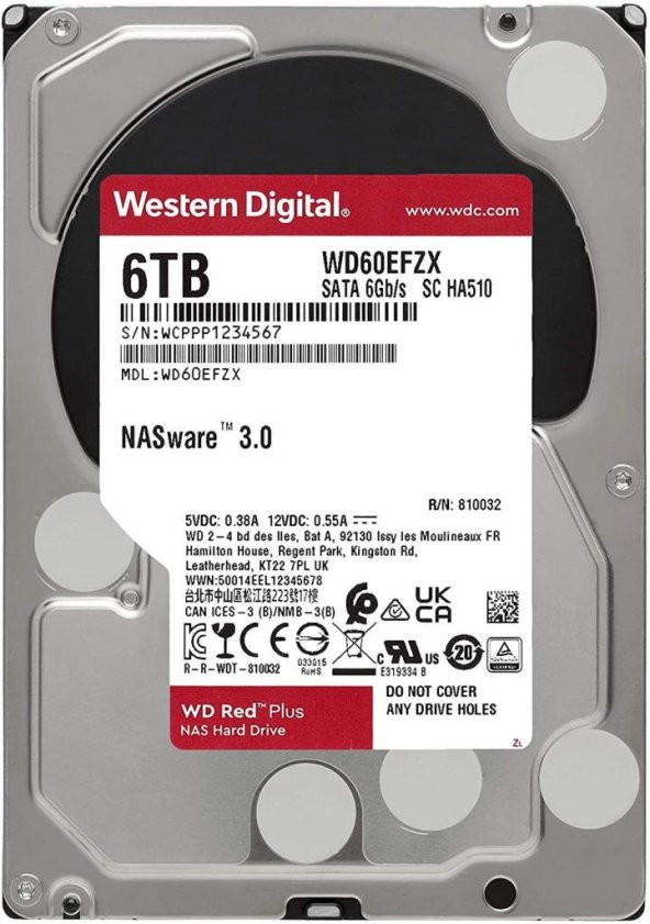 Wd 6TB WD Red Plus NAS Internal Hard Drive HDD - 5640 RPM, SATA 128 MB WD60EFZX Harddisk - 2