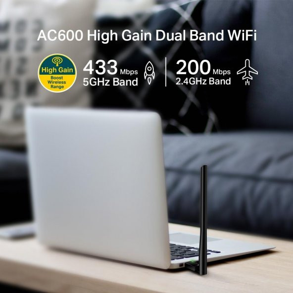 Tp-Link Archer T2U Plus 600 Mbps Antenli Yüksek Verimli Kablosuz USB Adaptör AC600 - 2