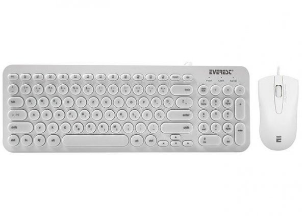 Everest KM-01K Beyaz Usb Yuvarlak Tuşlu 3D Mouse Combo Q Klavye + Mouse Set