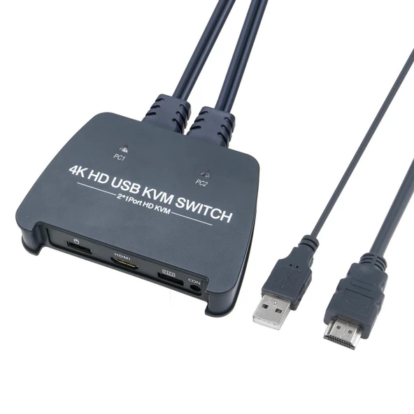 Vcom DD221-4K 2 Port Hdmi 1.4V 4K@30Hz Plastik Kasa Kvm Switch - 2