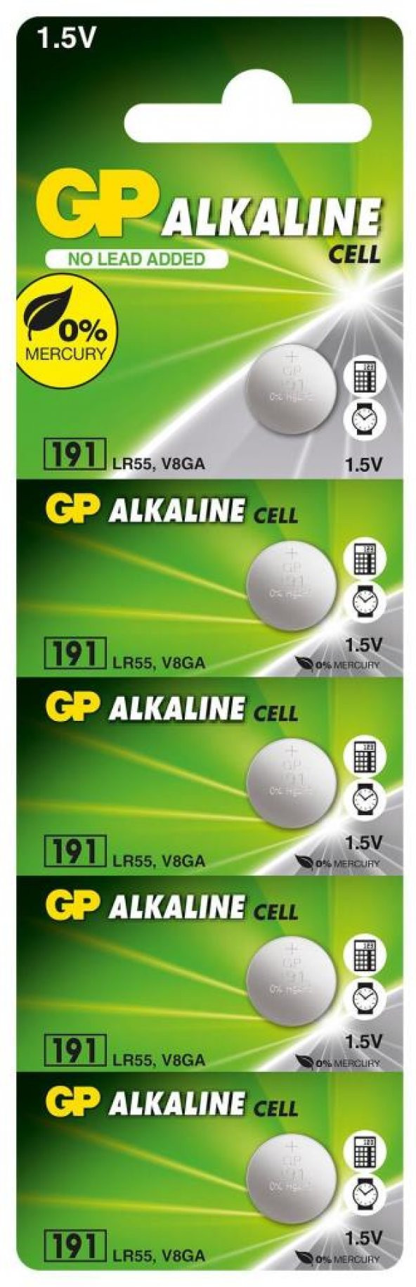 GP GP191-C5 LR55 Alkalin 1.5V Düğme Pil 5'li Paket