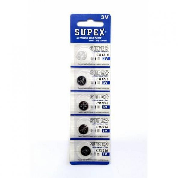 Supex CR1216-C5 3V Lityum Düğme Pil 5'li Paket