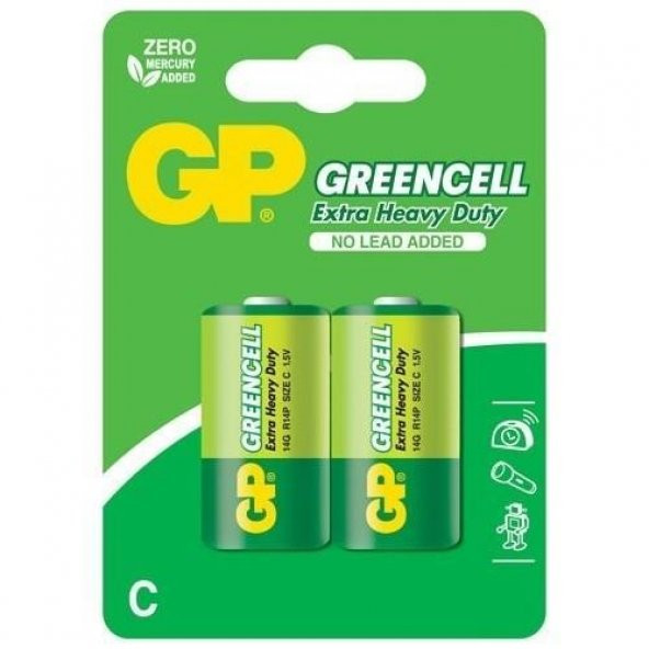 GP Greencel R14 Orta Boy Çinko Pil 2'li Paket GP14G-U2