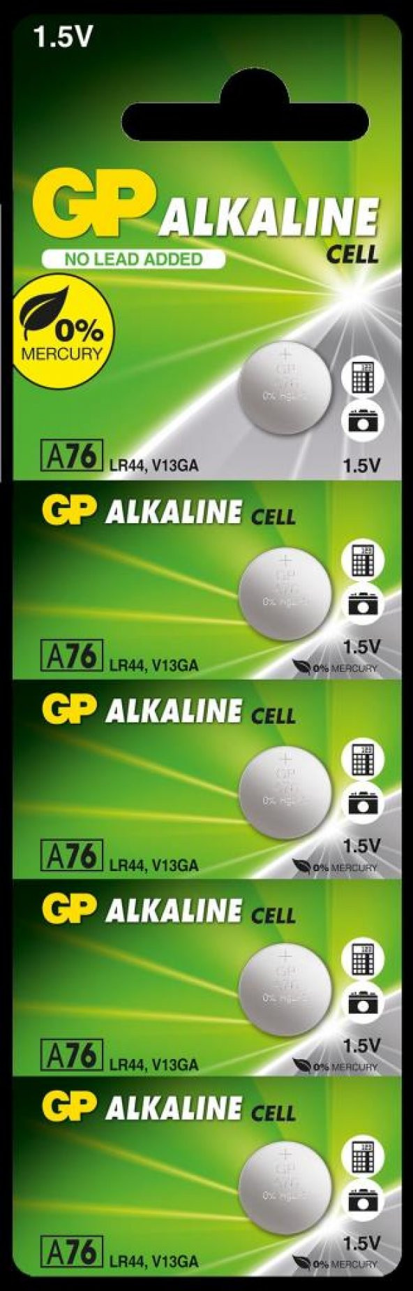 GP GPA76-C5 LR44 Alkalin Düğme Pil 5'li Paket
