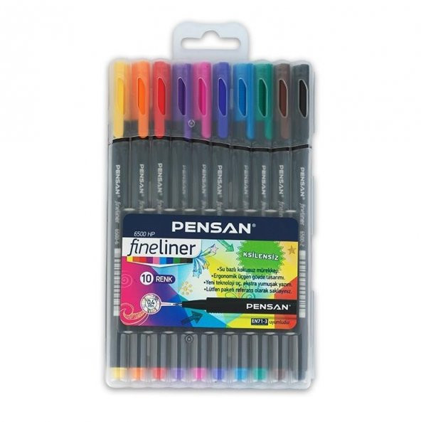 Pensan Fineliner Keçe Uç Kalem 0.4 MM 10 LU Plastik Kutulu 6500 HP
