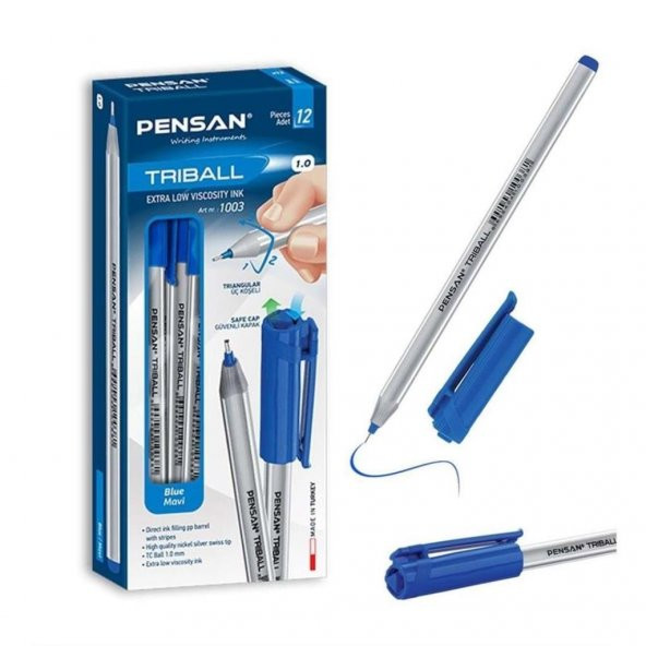 Pensan Tükenmez Kalem Triball 1.0 MM Bilye Uç Mavi 12 Li 1003