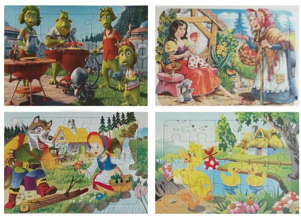 4 Adet Farklı Resimli Çocuk Eğitici Yapboz Çocuk Puzzle Kalın Karton 32x23 cm