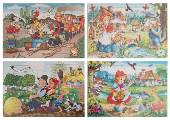 Resimli Çocuk Eğitici Yapboz Çocuk Puzzle 4 Adet Kalın Karton 32x23 cm - 1