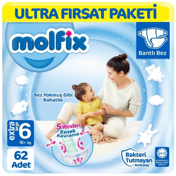 Molfix Bebek Bezi 6 Beden Ultra Fırsat Paketi 62 Adet ürün görseli