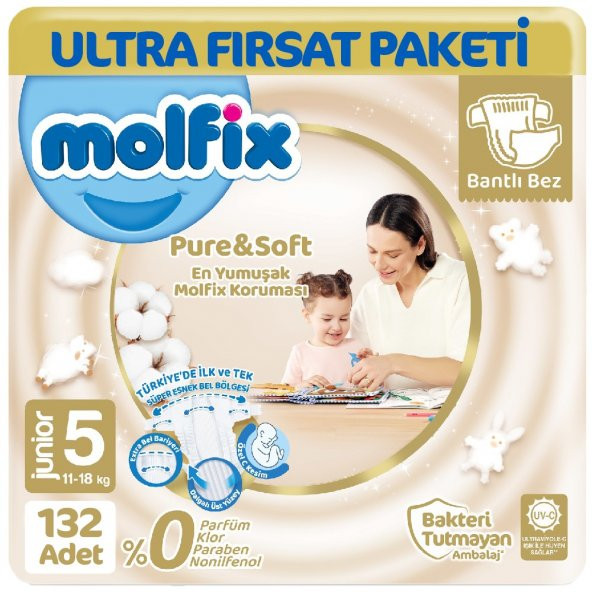 Molfix Pure Soft Ultra Avantaj Bebek Bezi 5 Beden 66X2 132 Adet ürün görseli