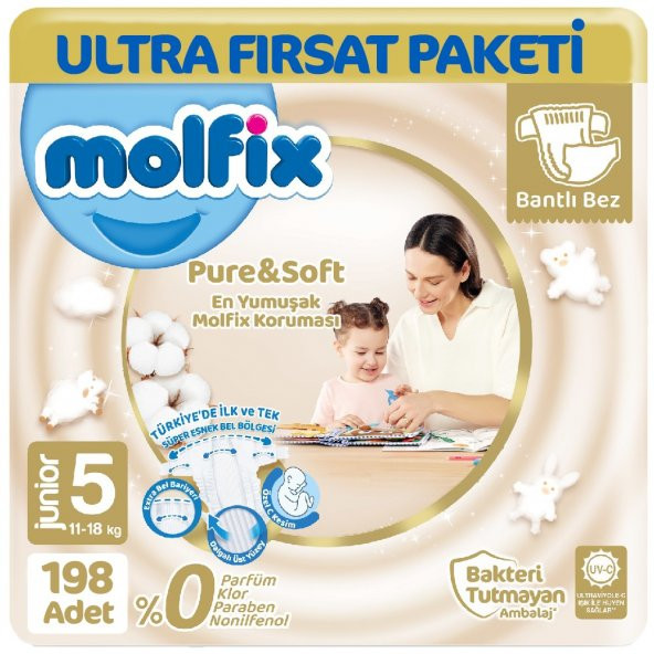 Molfix Pure Soft Ultra Avantaj Bebek Bezi 5 Beden 66X3 198 Adet
