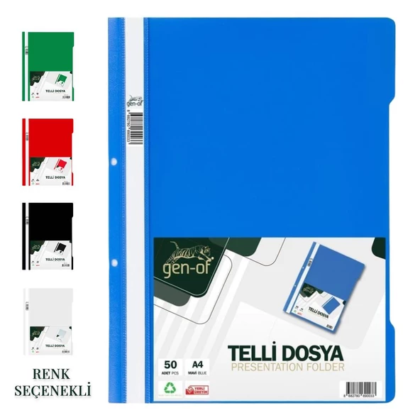 Gen-Of Telli Dosya 50 Li 1 Paket A4 Mavi Siyah Kırmızı Yeşil