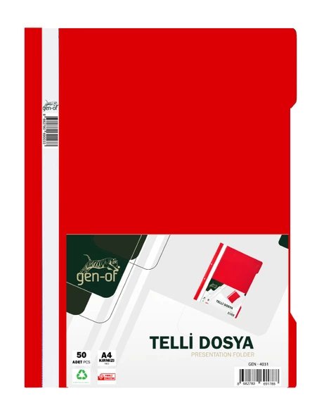 Gen-Of Telli Dosya 50 Li 1 Paket A4 Mavi Siyah Kırmızı Yeşil - 4