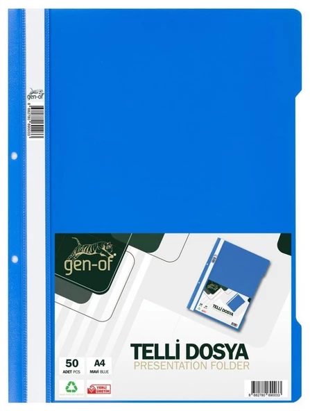Gen-Of Telli Dosya 50 Li 1 Paket A4 Mavi Siyah Kırmızı Yeşil - 2