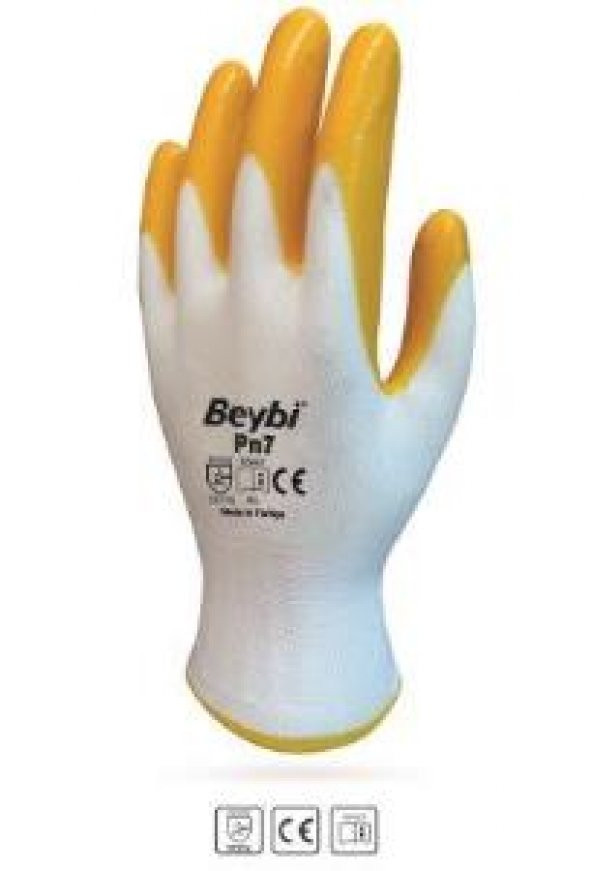 Beybi Nitril Poly PN7 9 Beden Beyaz Sarı Eldiven 12li Paket