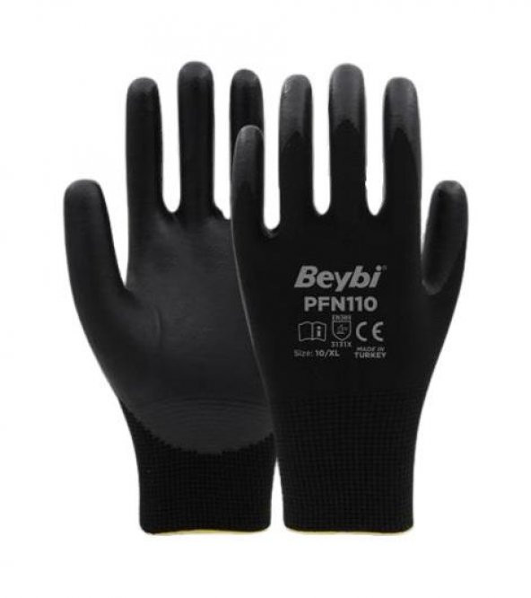 PFN110 10 Beden Siyah Polyester Örgü Üzeri ½ Köpük Nitril Kaplı Eldiven 12li Paket En388 (3131X) - 1