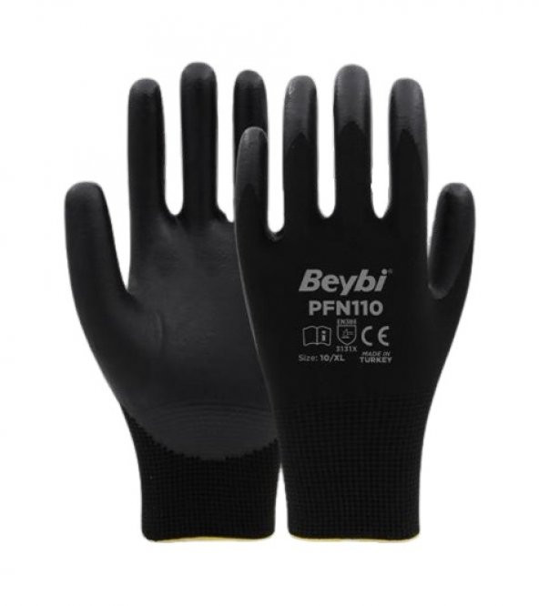 PFN110 10 Beden Siyah Polyester Örgü Üzeri ½ Köpük Nitril Kaplı Eldiven 12li Paket En388 (3131X) - 2