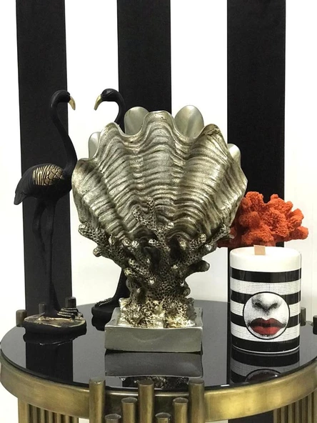 Dekoratif Mercan Üzerinde Deniz Kabuğu Biblo Vazo - 8