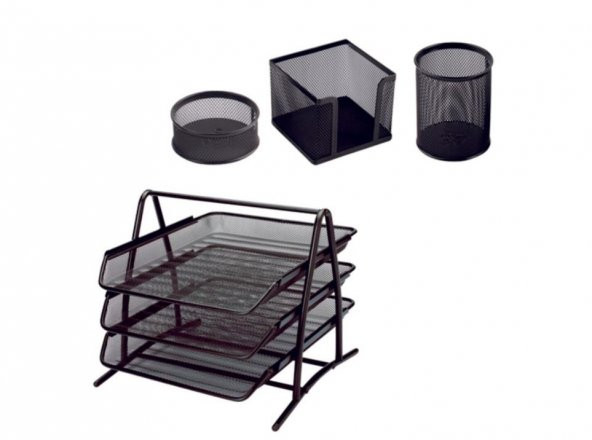 Gen-Of Metal Ofis Seti Siyah(Metal Evrak Rafı+3Lü Masa Seti) - 2