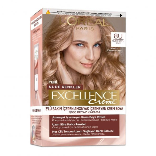 Loreal Excellence Creme Saç Boyası Nude Renkler  8u Nude Koyu Sarı