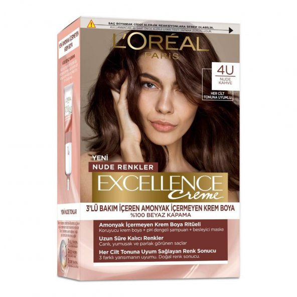 Loreal Excellence Creme Saç Boyası Nude Renkler  4u Nude Kahve