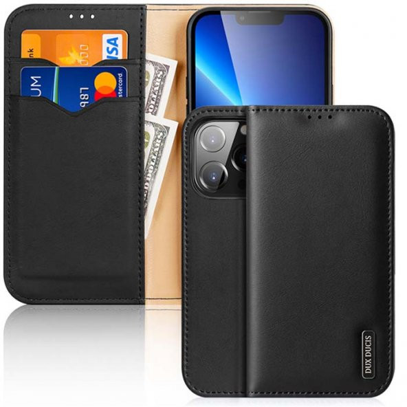 Dux Ducis iPhone 13 Pro Max Kılıf Mıknatıslı Cüzdanlı Deri Kılıf Hivo Series