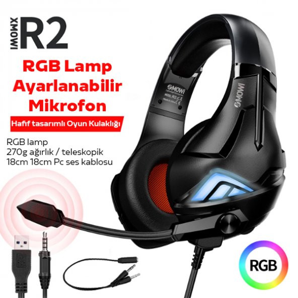 XMOWi R2 Gaming Mikrofonlu RGB Oyuncu Kulaklılığı Gurultu Engelleyici Kulaklik - 7