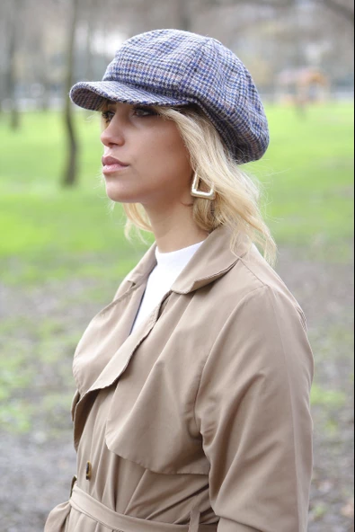 Ekose Kadın Kaptan Şapka 7449