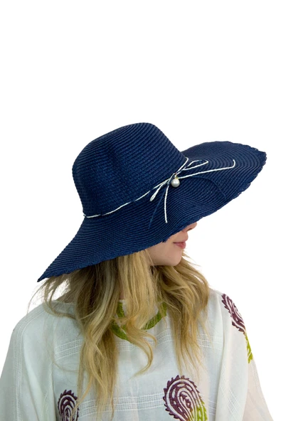 Kadın Geniş Kenarlı İncili Hasır Şapka 3871 - 8