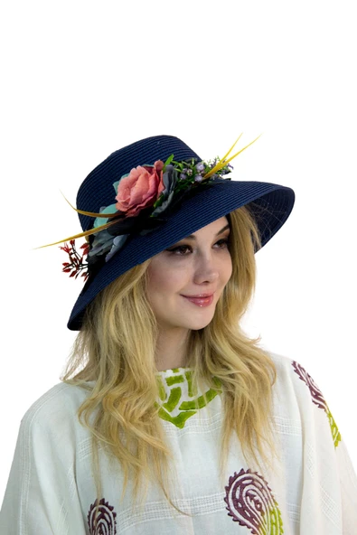 Çiçekli Hasır Kadın Şapka 3868 - Resim 5