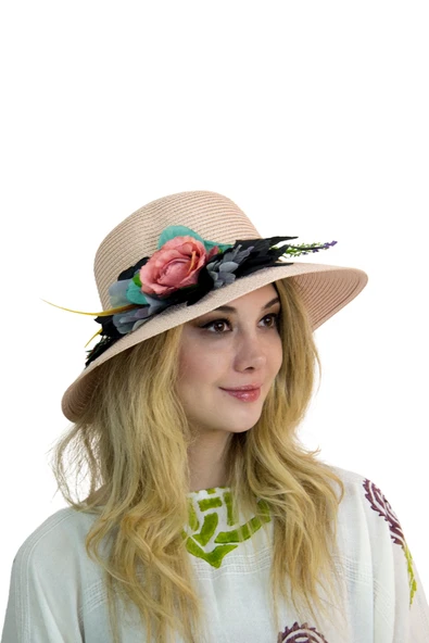 Çiçekli Hasır Kadın Şapka 3868 - Resim 9