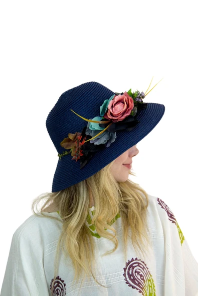Çiçekli Hasır Kadın Şapka 3868 - Resim 6