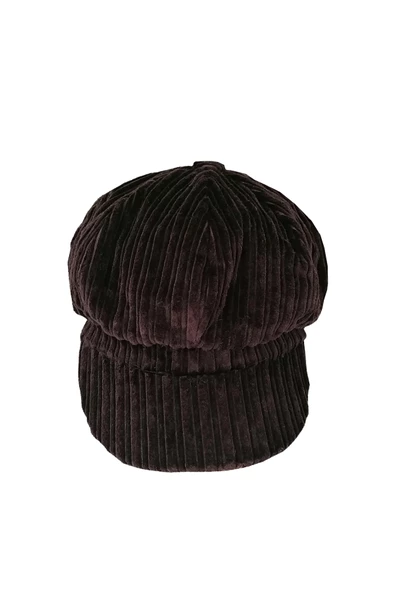 Kadın Denizci Tipi Kadife Şapka Koyu Kahverengi 1243 - Resim 2