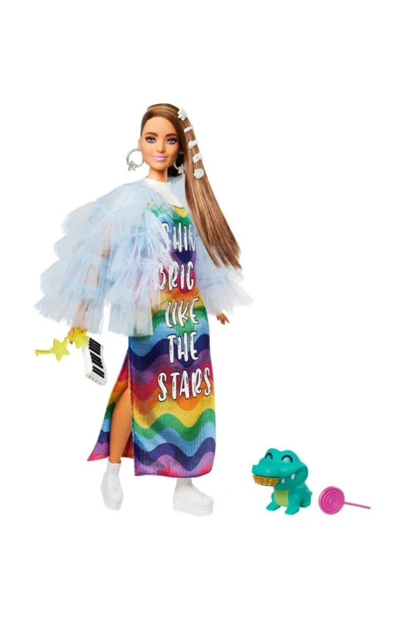 Mattel Barbie Extra Renkli Elbiseli Bebek