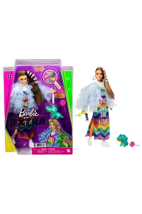 Mattel Barbie Extra Renkli Elbiseli Bebek - Resim 3