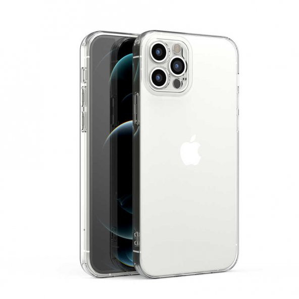 Apple iPhone 12 Pro Max Kılıf Kamera Korumalı Şeffaf Süper Silikon Kapak