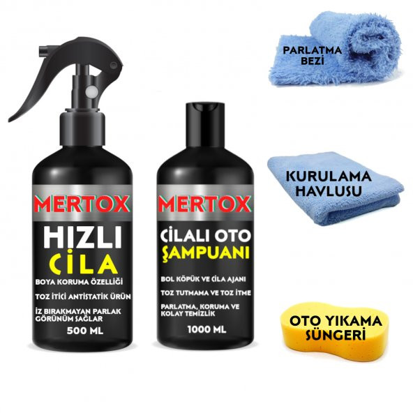 MERTOX ARAÇ ARABA OTOMOBİL OTO TEMİZLİK SETİ - CİLALI OTO ŞAMPUANI + OTO İÇ DETAY TEMİZLEYİCİ 2X500ML