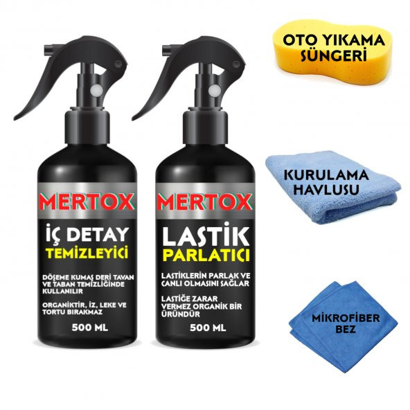 MERTOX ARAÇ ARABA OTOMOBİL OTO TEMİZLİK SETİ İÇ DETAY TEMİZLEYİCİ + LASTİK PARLATICI 2X500ML