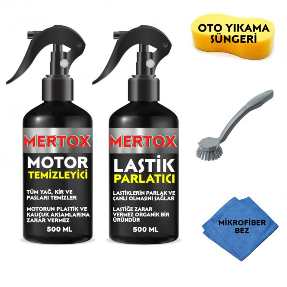 MERTOX ARAÇ ARABA OTOMOBİL OTO TEMİZLİK SETİ - MOTOR TEMİZLEYİCİ SPREY + LASTİK PARLATICI 2X500ML