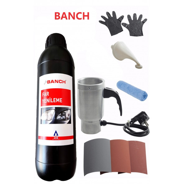 Banch Oto Far Temizleme Yenileme Seti (1 Litre Sıvı + zımpara + buhar makinesi)