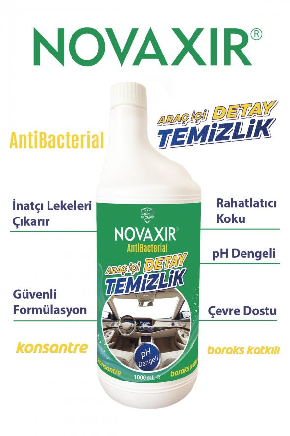 Novaxir Araç İçi Detay Temizlik, Antibakteriyel , 1Litre Koltuk, Kokbit, Tavan - 3