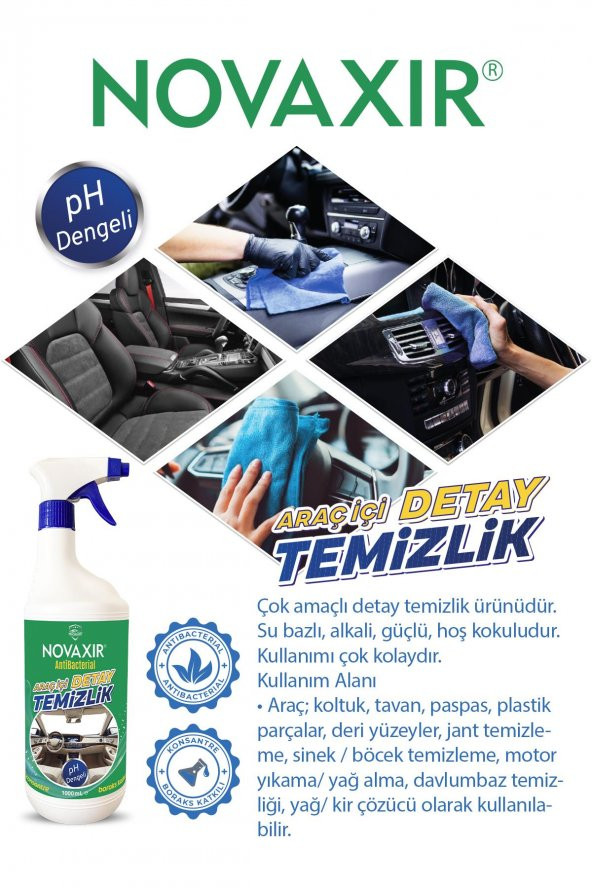 Novaxir Araç İçi Detay Temizlik, Antibakteriyel , 1Litre Koltuk, Kokbit, Tavan - 4
